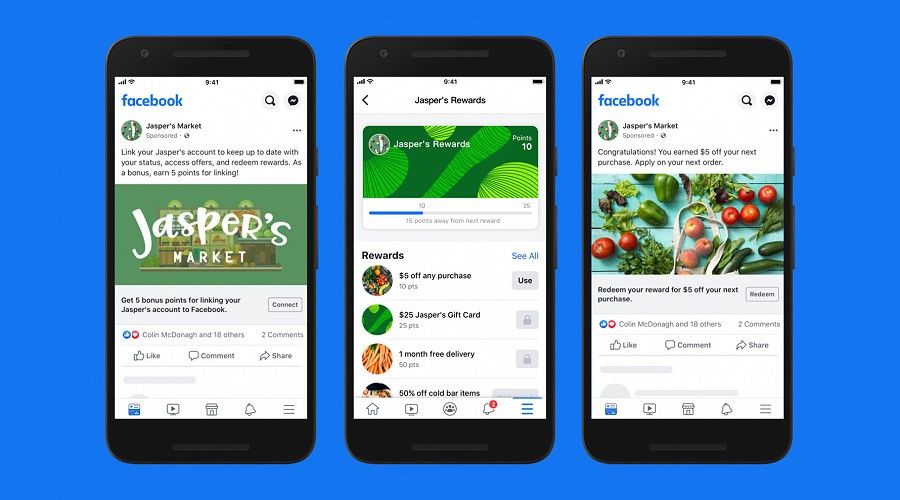 Facebook Shops Mock-up with three phones