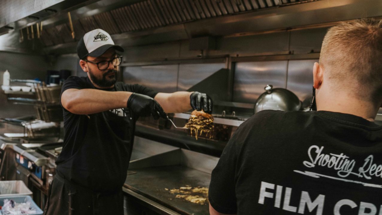 filming a burger